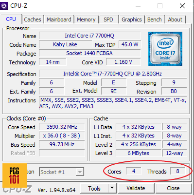 cpu z intel core i7 7700HQ