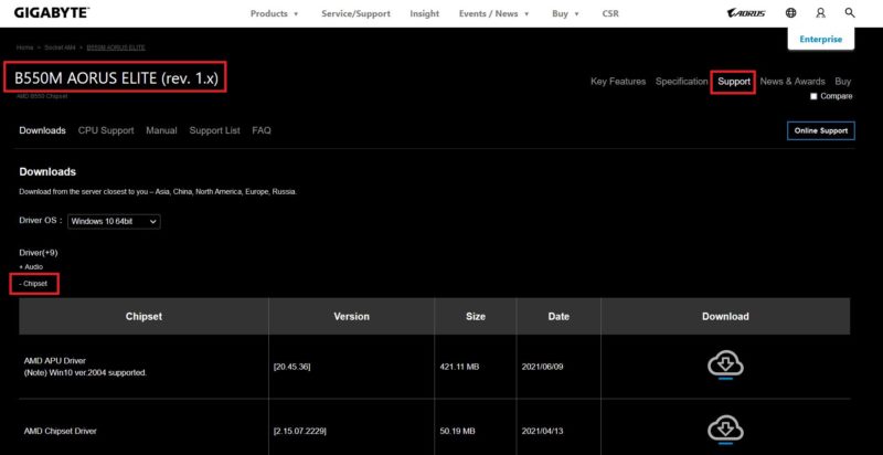 ASUS Aorus B550 Chipset drivers download