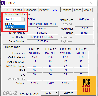 CPU-Z Slot number RAM