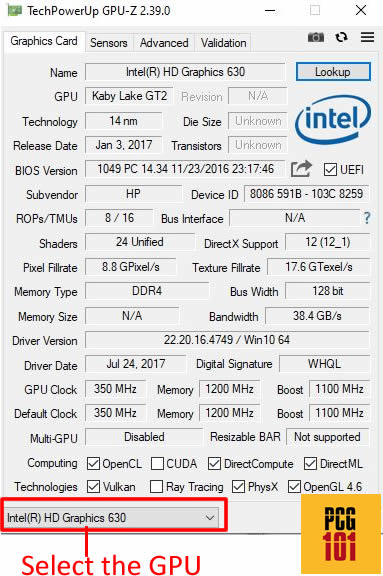 GPU-z Main screen