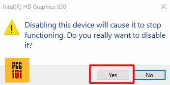 disabling the device yes no