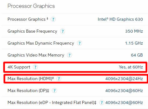 Intel HD 630 4k support
