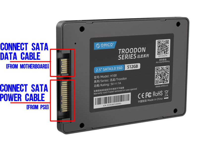 SATA SSD Connectors power data