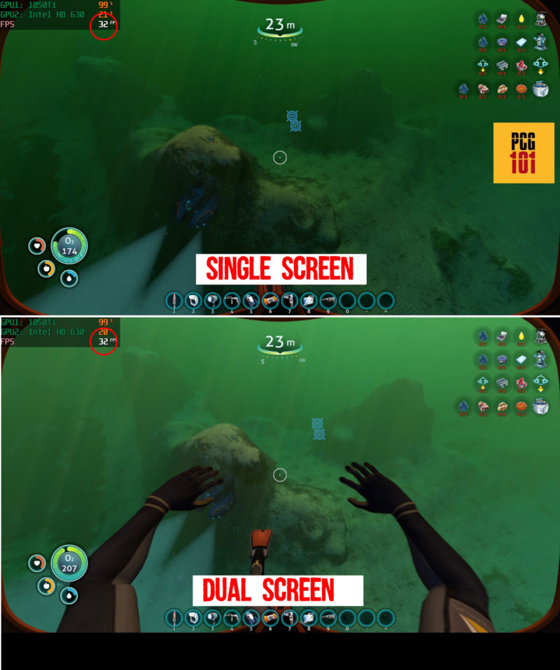 Subnautica single vs dual screen