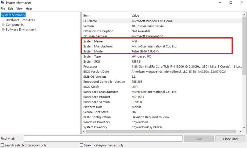 System Information make and model